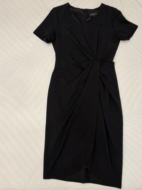 tahari asl black ruched knot midi dress